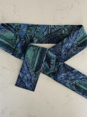 Hand Crafted Fabric Castle Print 60"L x 3.5"W Belt/Sash Green Blue Blk Sz OS